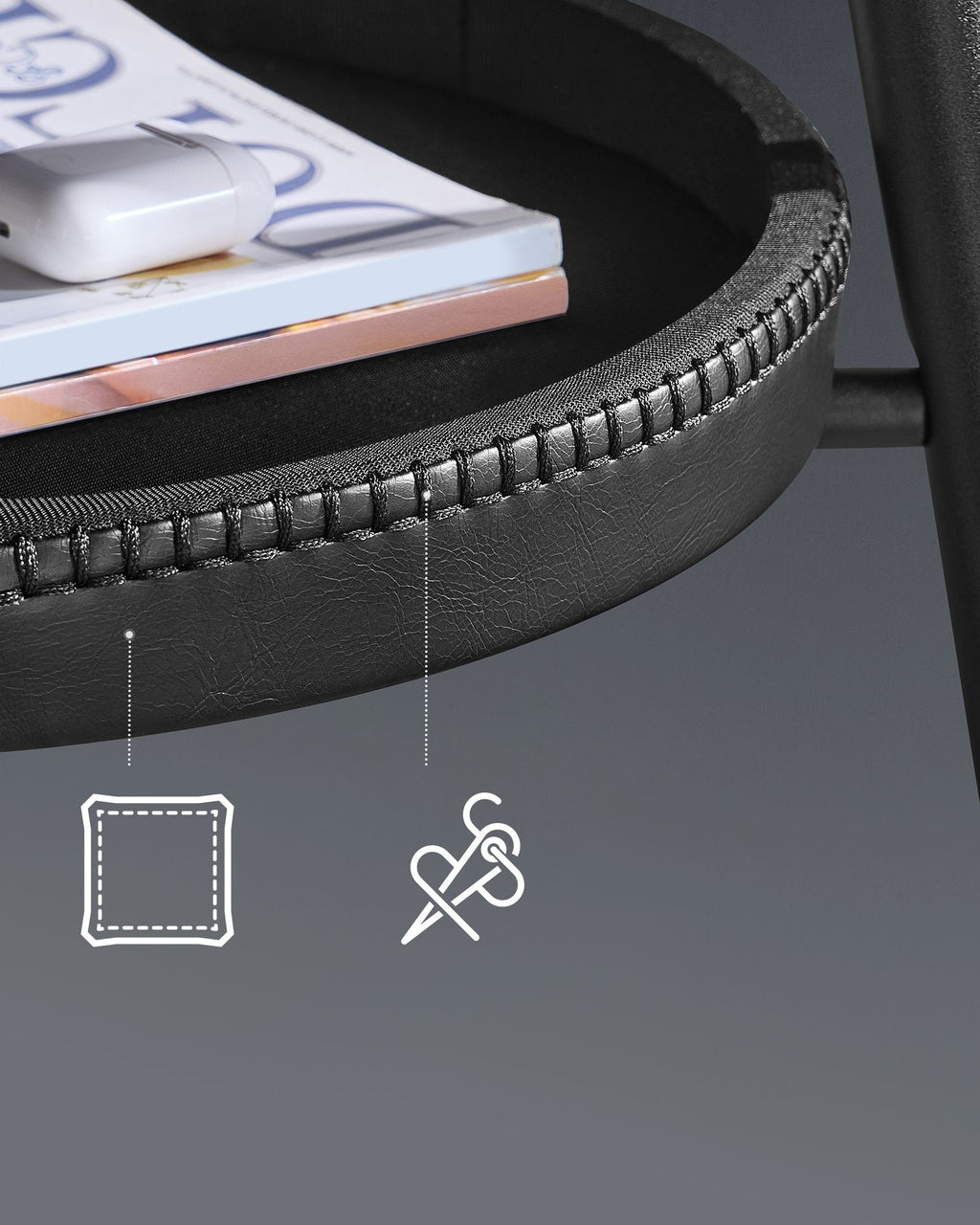 VASAGLE Masa de bar neagra, 70x70x91 cm – design elegant cu piele artificiala, blat 60 cm, stabila si usor de asamblat