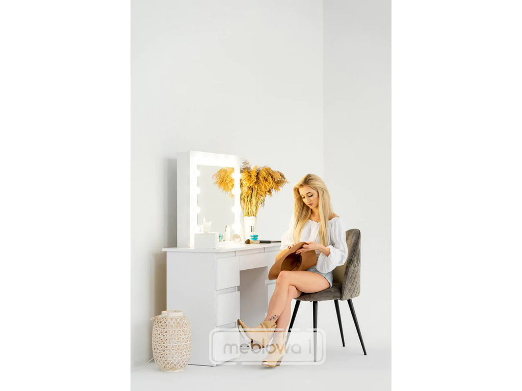 Masa de toaleta si machiaj cu oglinda LED si 7 sertare, 120x43x140 cm, alb