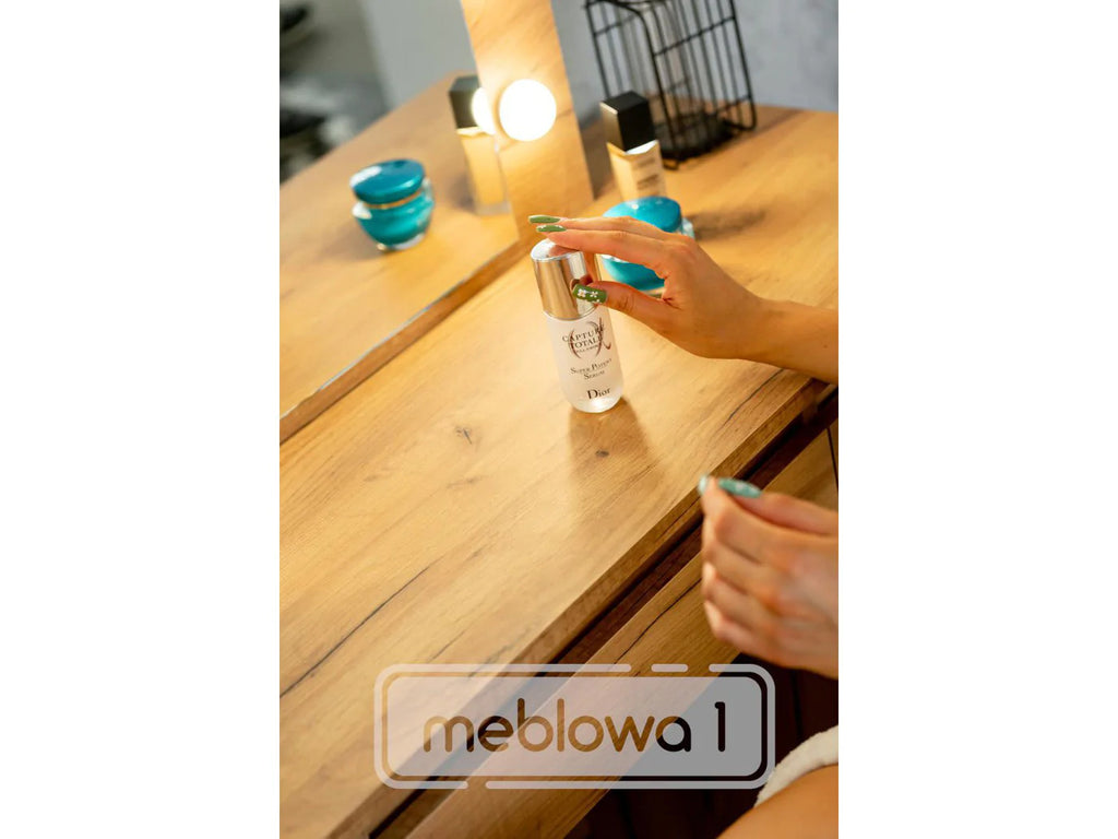 Masa de toaleta si machiaj Hollywood cu oglinda LED si 4 sertare, 94x43x140 cm, craft