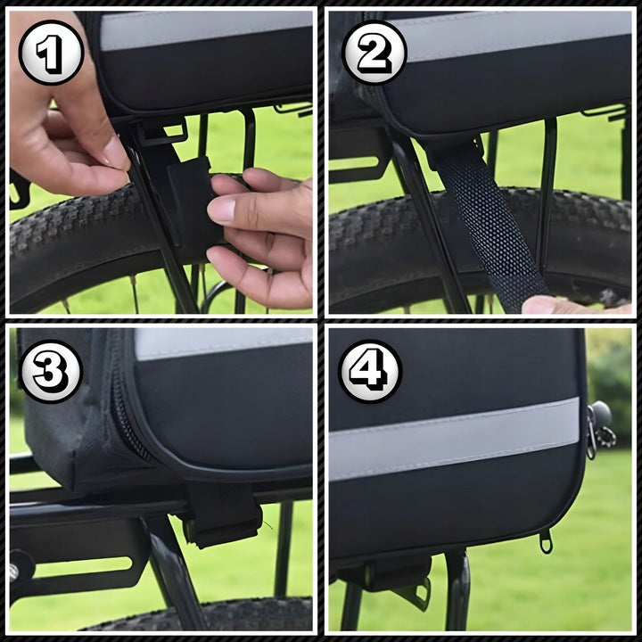 Geanta bicicleta spate 32x17x28 cm, 30L, extensibila, poliester impermeabil, cu elemente reflectorizante, negru