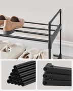 SONGMICS Suport pantofi 92x30x34 cm, 2 niveluri, suprapozabil, structura metalica, negru