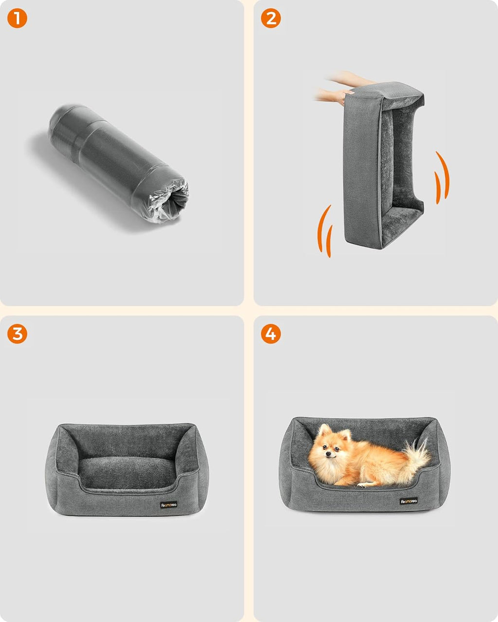 FEANDREA Pat pentru caini, cu margini groase ridicate, antiderapant, husa detasabila, marime M, 70x55x21 cm, gri