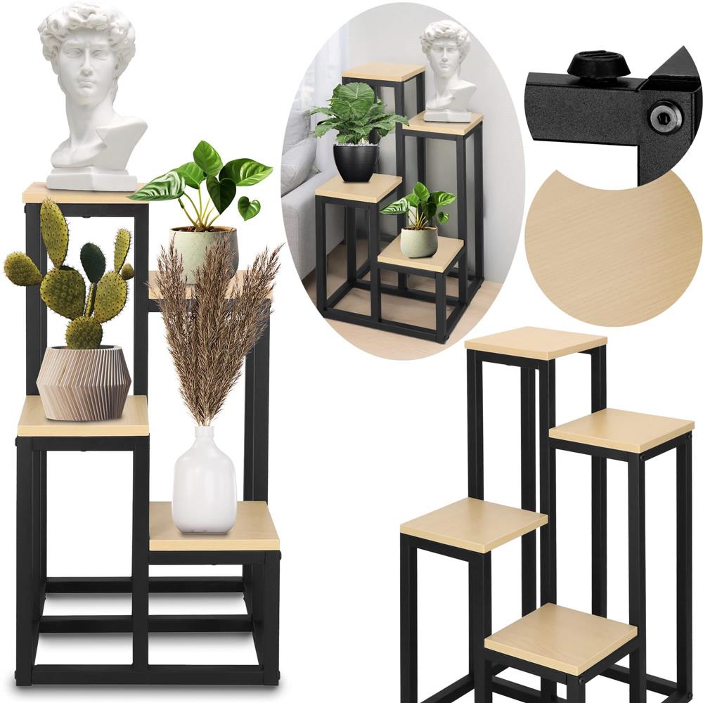 Stand pentru flori, cadru metalic, 4 etajere, 34x34x68 cm, bej