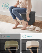 SONGMICS Taburet pliabil 30x30x30 cm, cu spatiu de depozitare, capac tapitat, MDF si imitatie in, gri