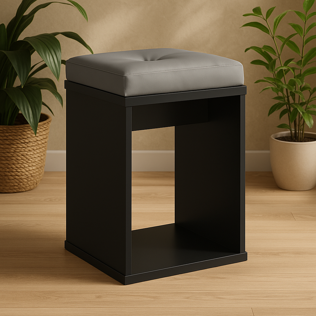 Taburet pentru masuta de toaleta cu sezut confortabil, 30x30x42 cm, negru