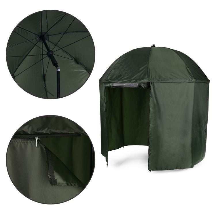 Umbrela pescuit 200x220 cm, inchidere completa cu perete detasabil, reglabil, otel si Oxford impermeabil, verde