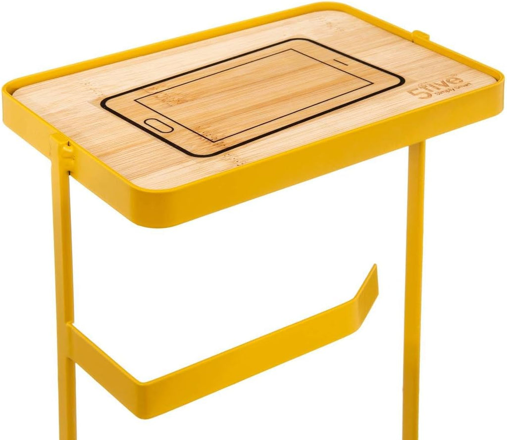 Suport hartie igienica 5Five cu raft depozitare, otel, 18x12x59 cm, galben