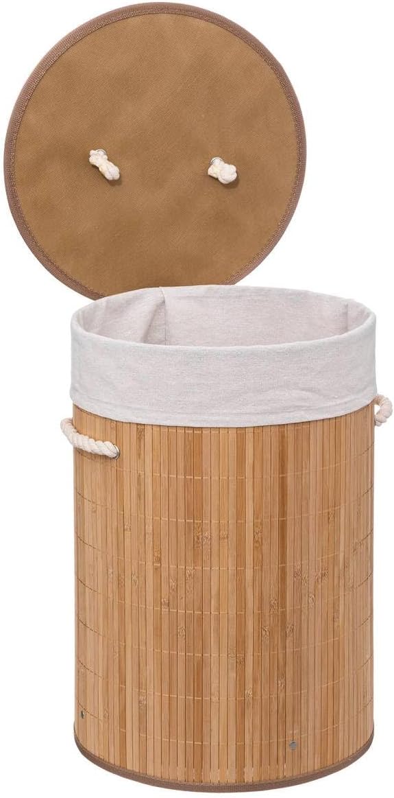 Cos rufe rotund 5Five Bambou cu capac, bambus, 48 litri, 35x50 cm, natur