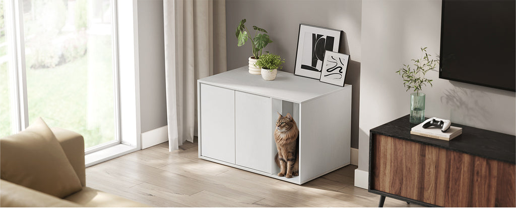 SONGMICS Dulap pentru litiera pisici, montaj rapid fara scule, design minimalist, PAL, 80x50x50 cm, alb