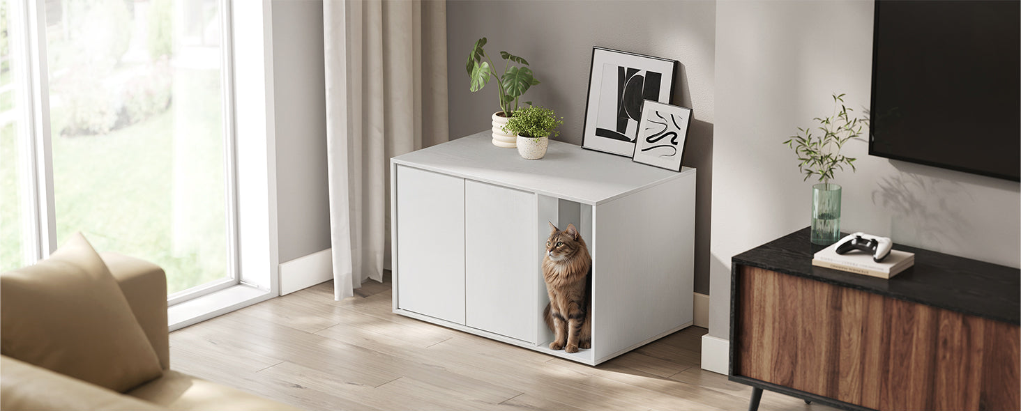 SONGMICS Dulap pentru litiera pisici, montaj rapid fara scule, design minimalist, PAL, 80x50x50 cm, alb