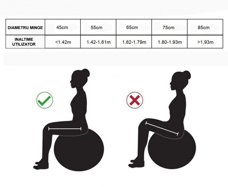 Minge pentru fitness sau yoga 75 cm, pompa inclusa, gri