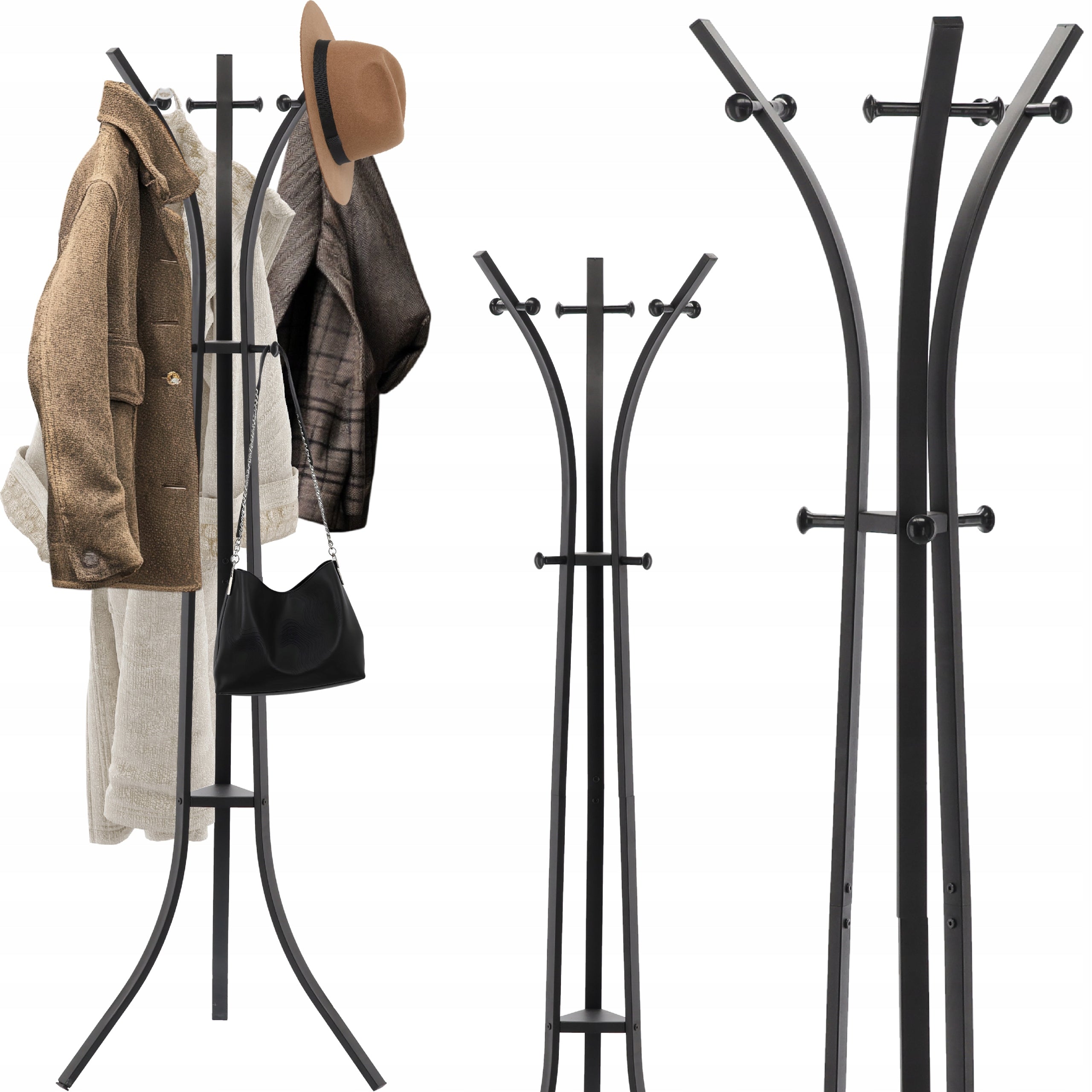 Cuier hol metalic 170 cm, design minimalist, negru