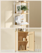 VASAGLE Biblioteca cu 6 etaje, cadru metalic, usa cu efect ratan Boho, 30x40x175 cm, alb si bej