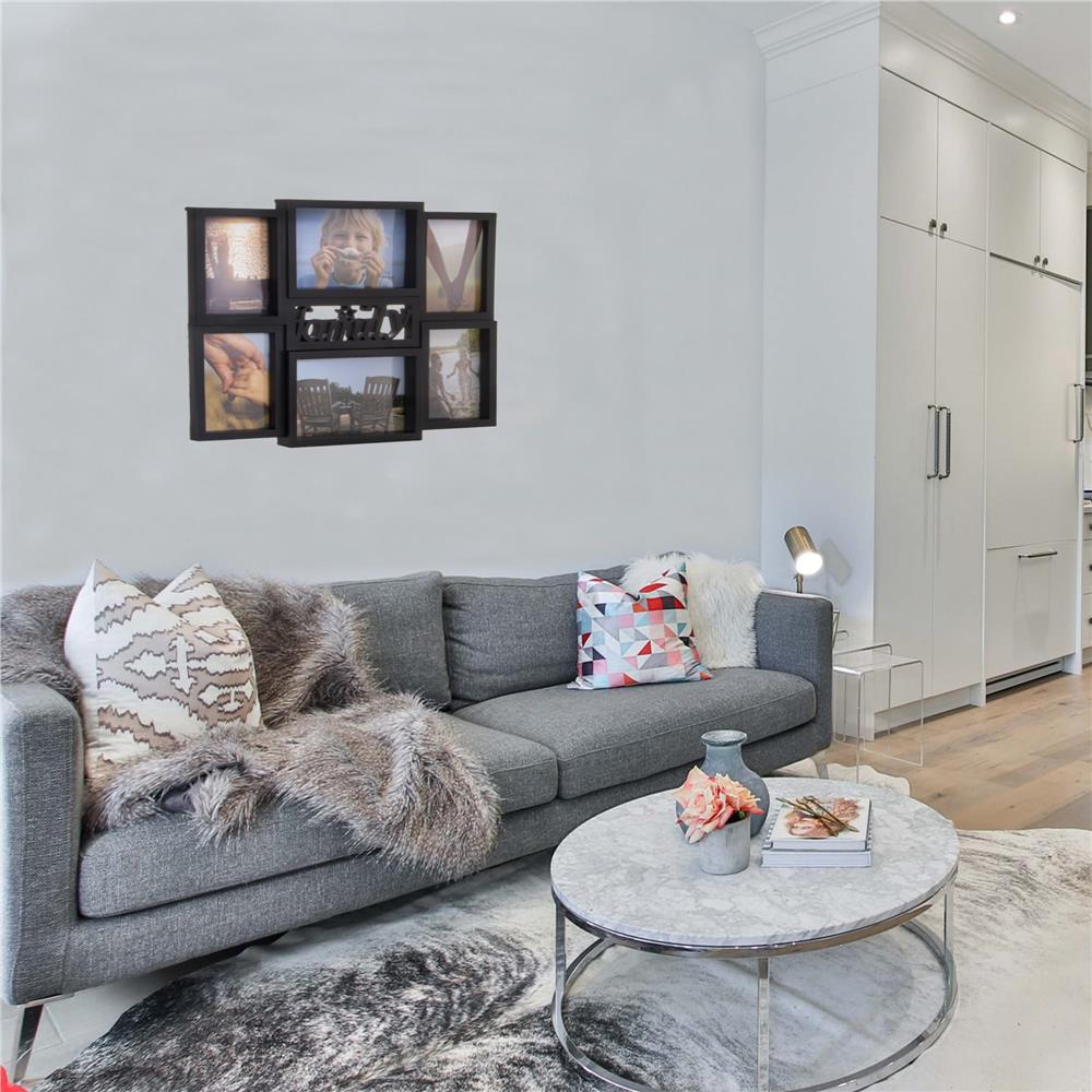 Rama foto de perete, colaj de 6 fotografii, 36x42cm, negru