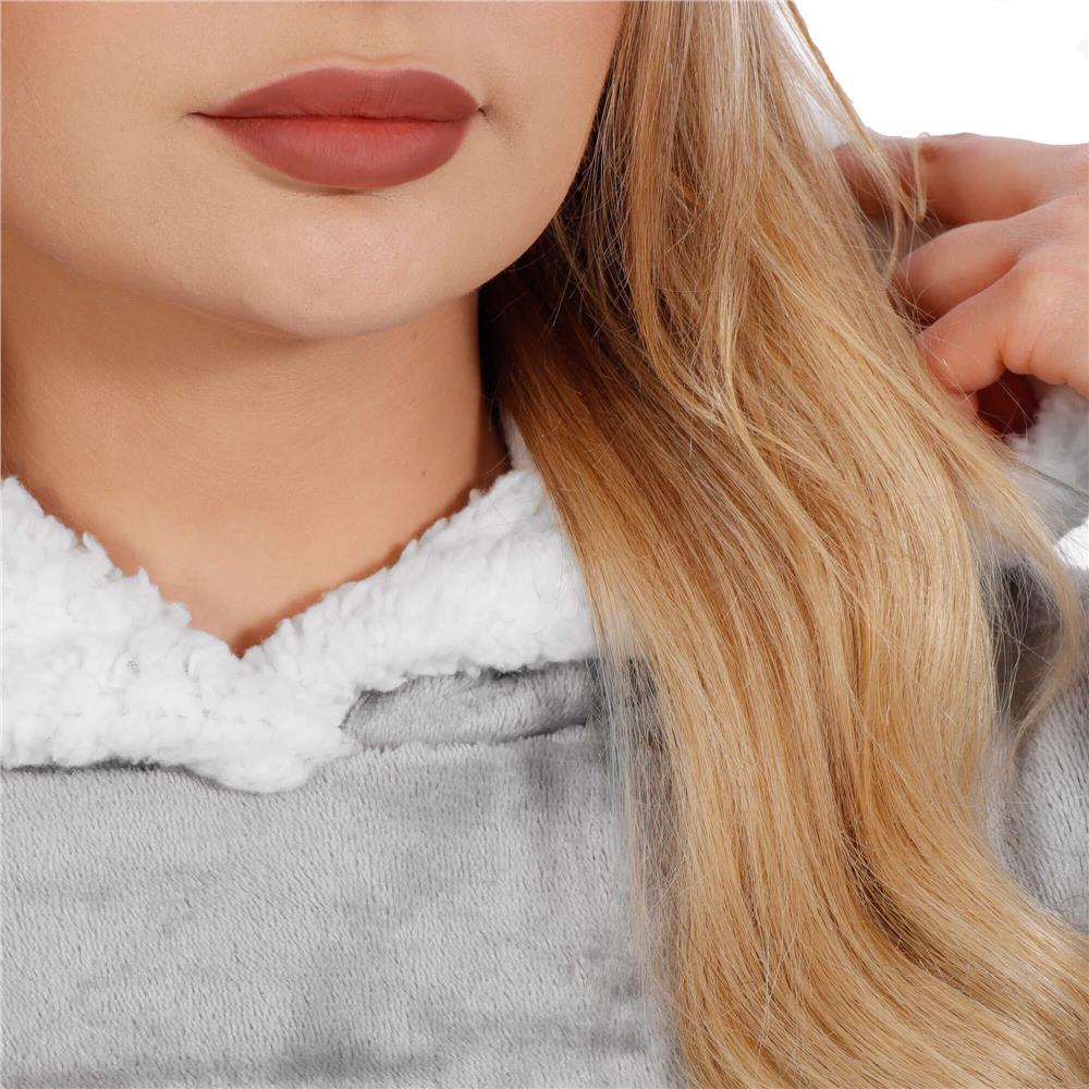 Patura tip hanorac, cu maneci, gluga si buzunare, material plus, marime universala, gri