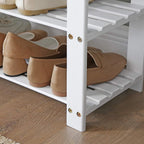 SONGMICS Banca pentru pantofi din bambus, 2 niveluri, cu perna, sarcina 150 kg, 71x29x49 cm, alb si gri