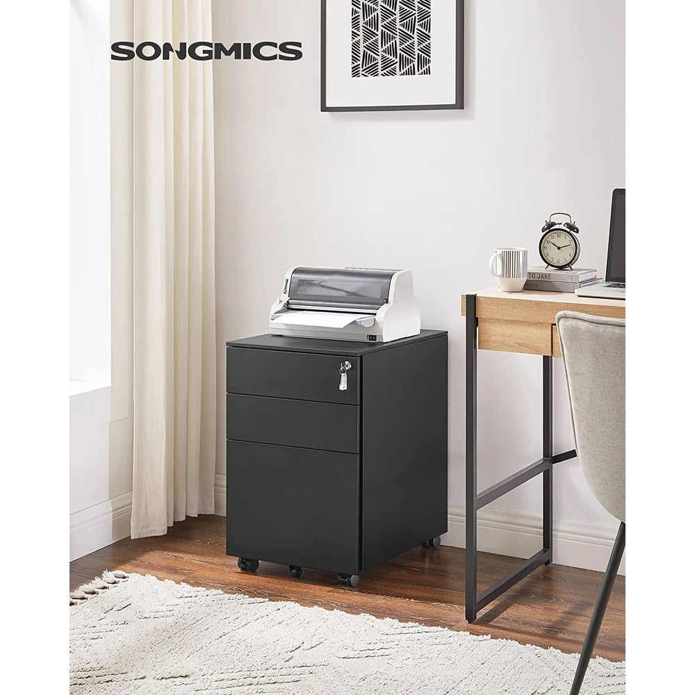 SONGMICS Dulap mobil tip rollbox pentru birouri, din otel, sertar cu sina dosare A4, 39x52x60 cm, negru