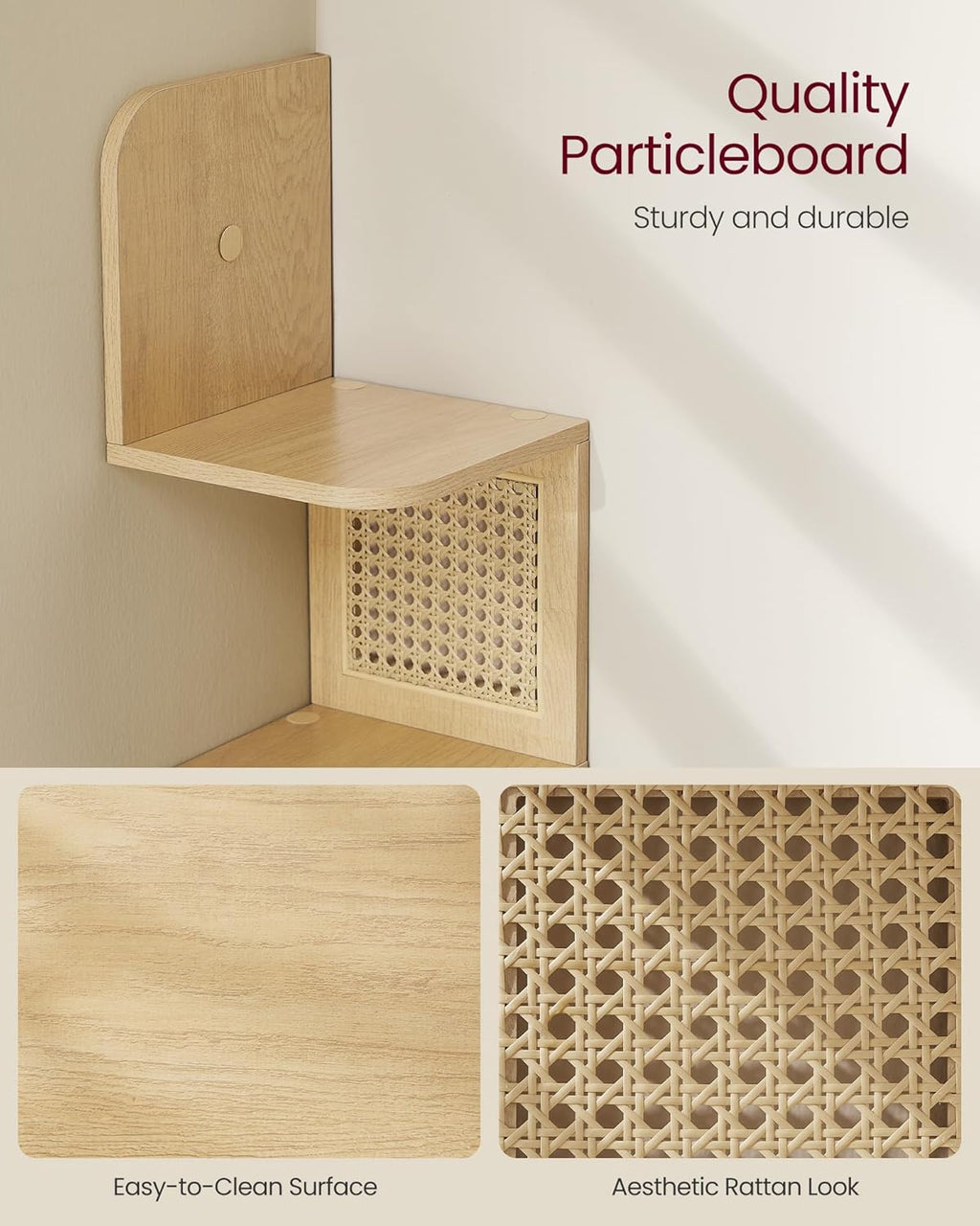 VASAGLE Raft de colt plutitor pe 5 niveluri, stil boho, 20x20x126 cm, bej