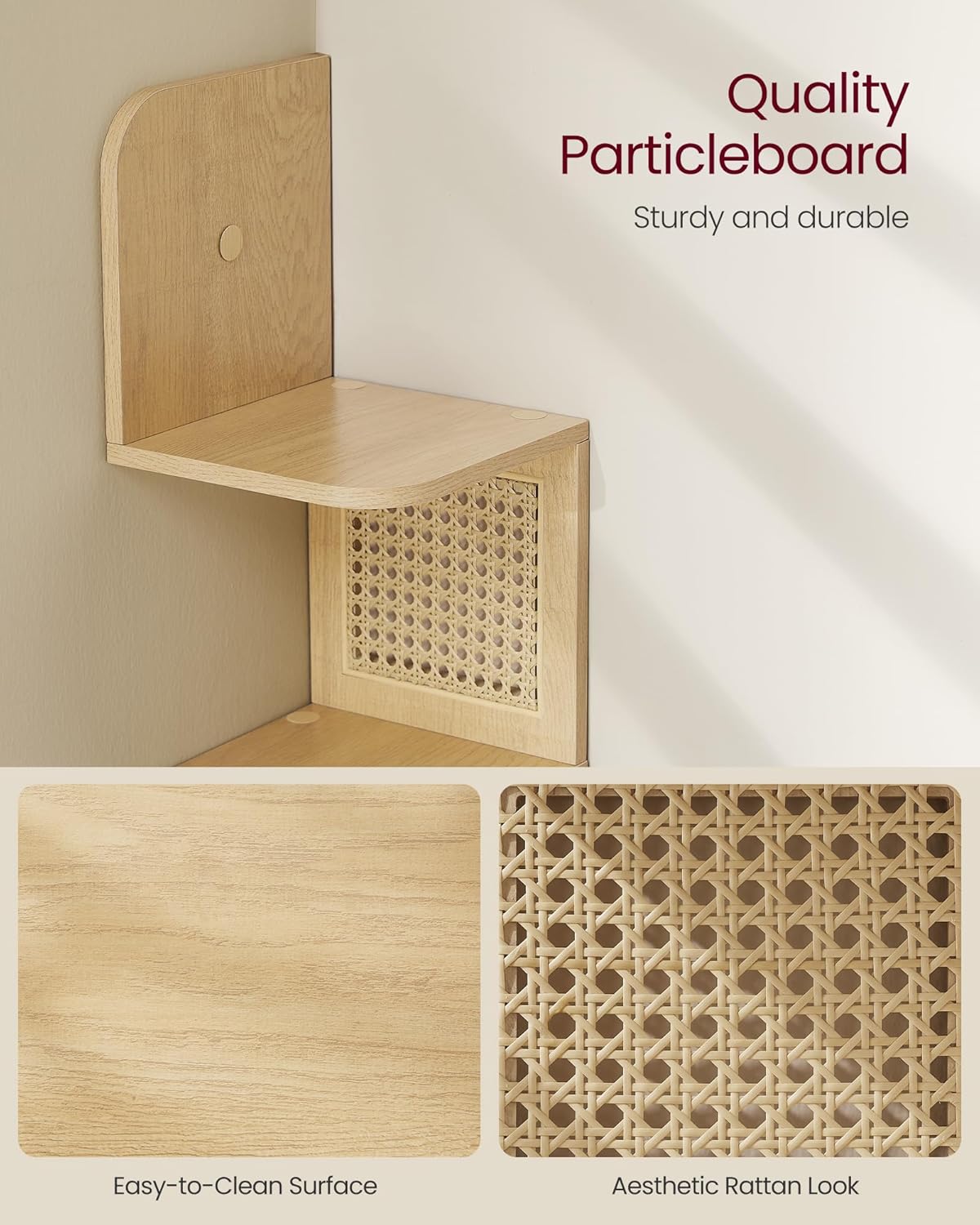 VASAGLE Raft de colt plutitor pe 5 niveluri, stil boho, 20x20x126 cm, bej