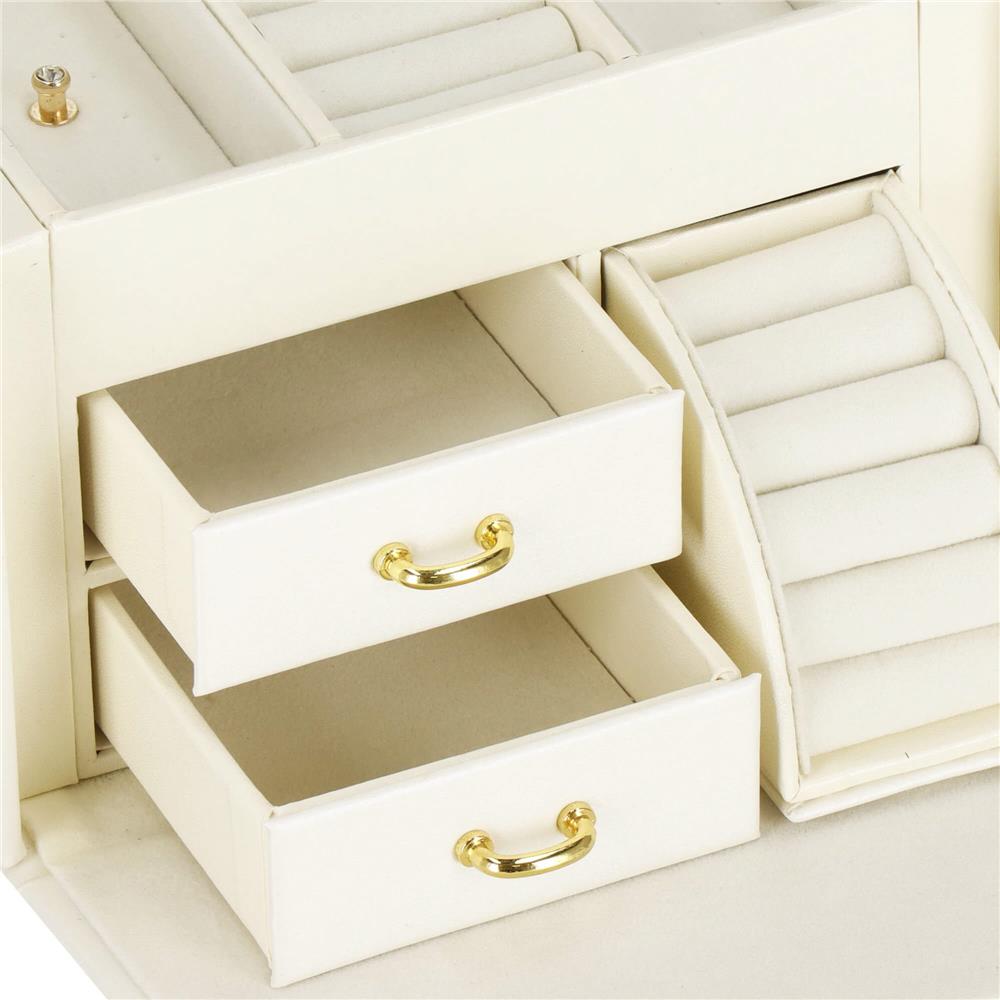 (DL) Cutie depozitare si organizare bijuterii, MDF, piele ecologica, 17,5 x 12 x 13,5 cm., crem