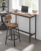 VASAGLE Set de 2 scaune de bar inalte cu spatar, cadru din otel, industrial, 51x89cm, maro rustic