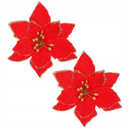 Set 10 ornamente pentru bradul de Craciun, stea Poinsettia, 13cm, rosu cu sclipici