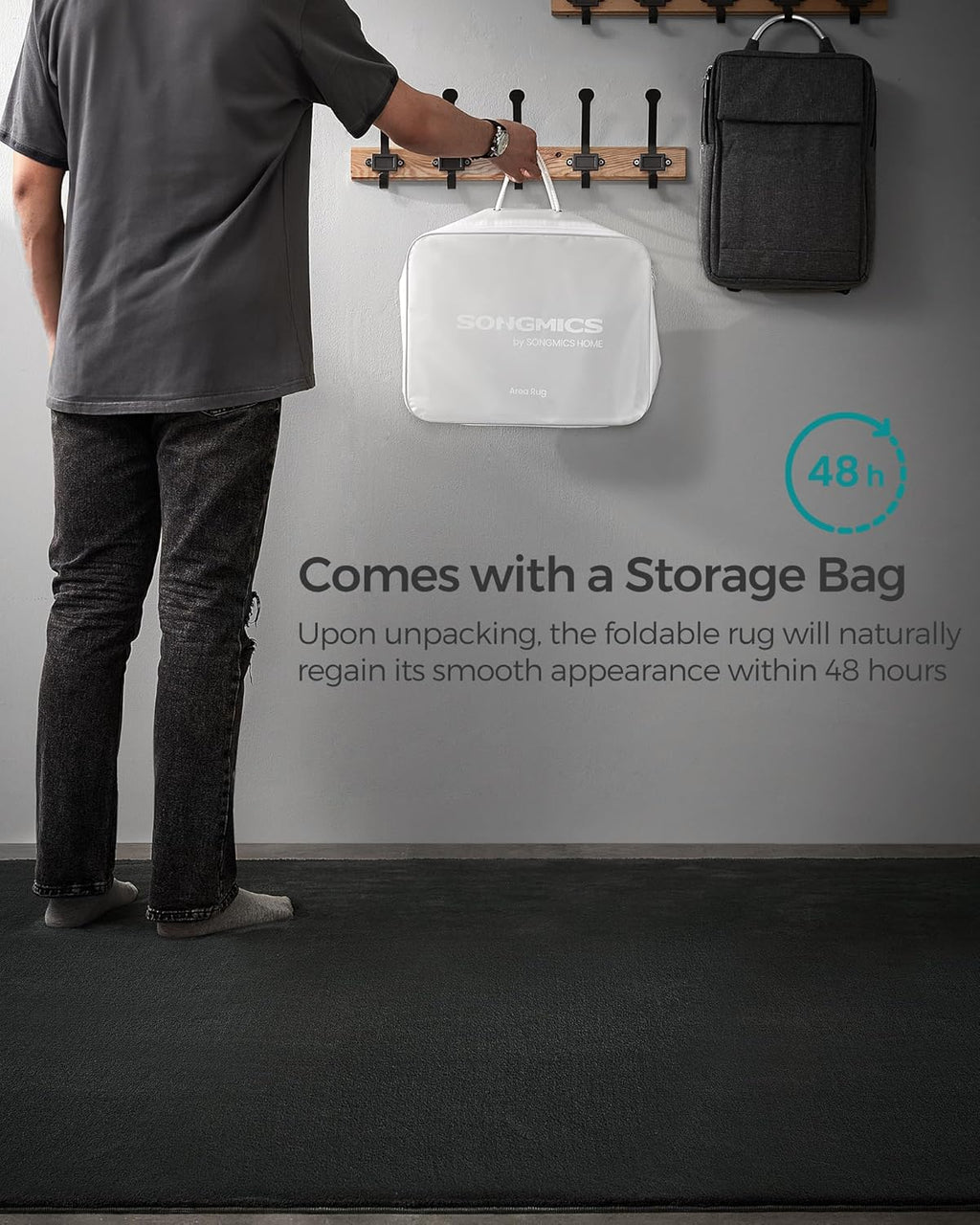 SONGMICS Covor decorativ antiderapant, lavabil la masina, 160×230 cm, gri carbune