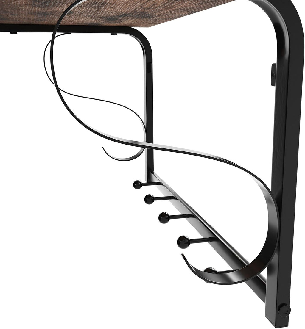 VASAGLE Cuier de perete cu raft de depozitare si sina, 5 carlige, 30x60x32 cm, maro rustic