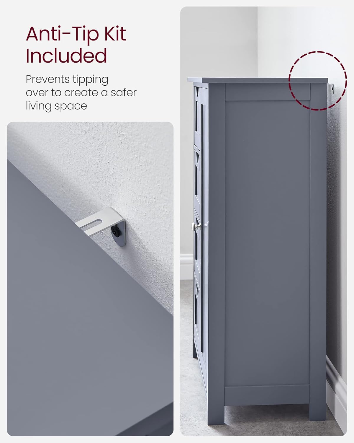 VASAGLE Dulap de baie, din MDF, cu 4 sertare, raft reglabil, 30x55x82 cm, gri