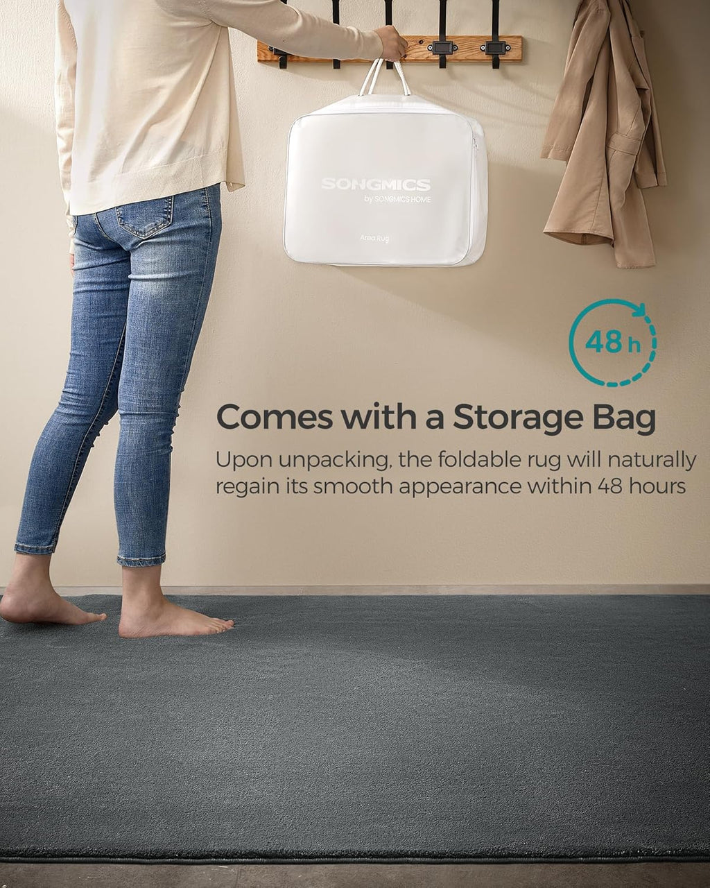 SONGMICS Covor decorativ antiderapant, lavabil la masina, 200×290 cm, gri