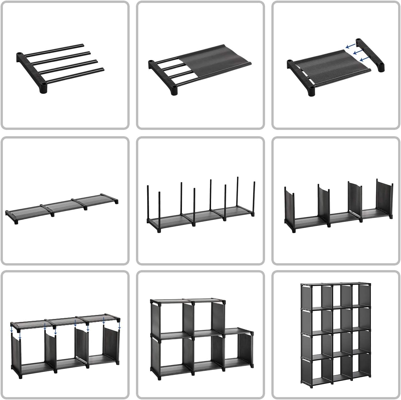 SONGMICS Raft de depozitare modular cu 12 cuburi, textil, personalizabil, 30x105x140 cm, negru