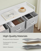 SONGMICS Comoda cu cadru metalic si 7 sertare din stofa, 29x98x85 cm , gri si alb