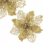Set 10 ornamente pentru bradul de Craciun, stea Poinsettia, 16cm, galben auriu