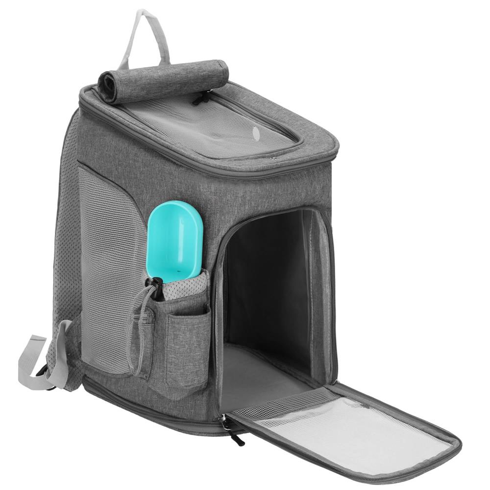 Rucsac transport animale talie mica-medie, maxim 12 kg, buzunare laterale, 39x28x27 cm, gri