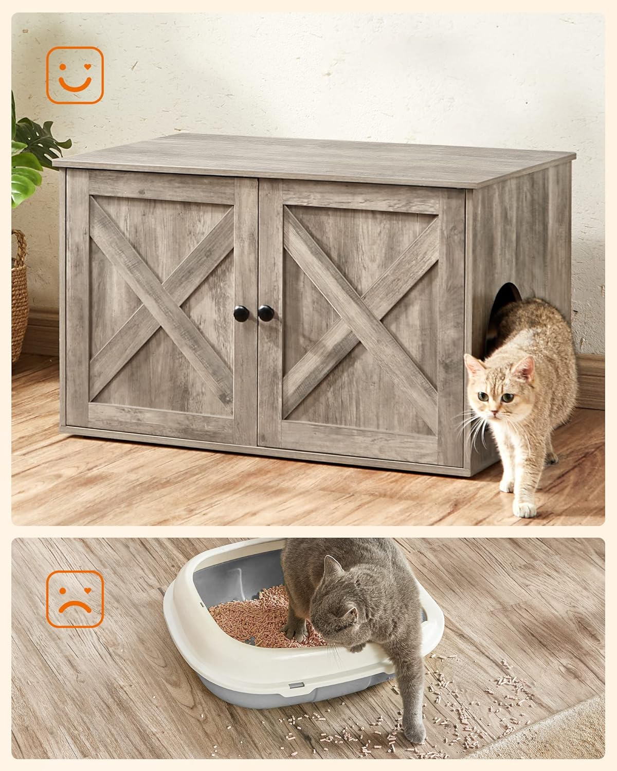 FEANDREA Cusca pentru pisici tip comoda, cu usi si perete despartitor, 80x53x50cm, gri