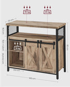 VASAGLE Comoda pentru living sau bucatarie, cu 2 usi glisante, rafturi reglabile, stil rustic, 33x100x80 cm, maro