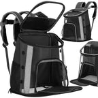 Rucsac transport animale talie mica-medie, maxim 15 kg, buzunare laterale, 38x34x26 cm, negru