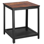 Masa de cafea patrata, noptiera cu cadru otel si polita de depozitare, 45x45x55 cm, maro rustic