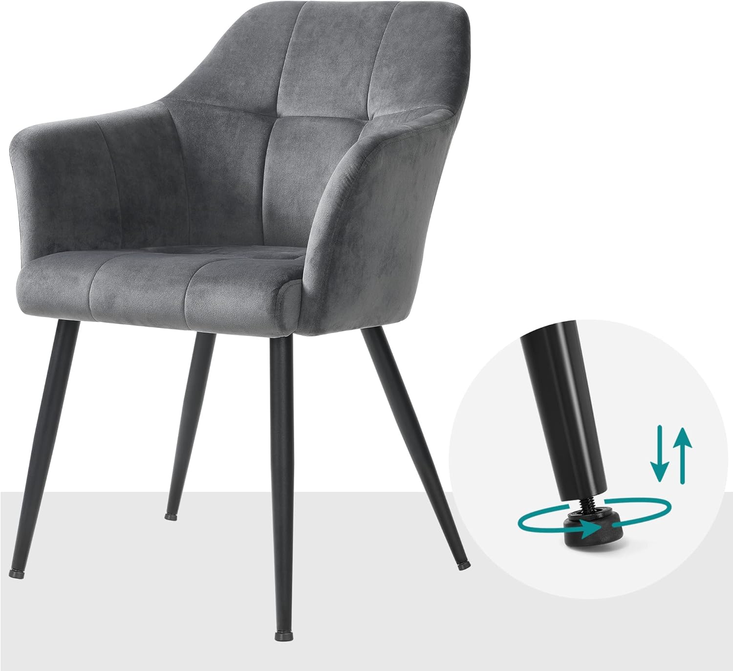 SONGMICS Scaun living tapitat din catifea cu cotiere, sarcina 110 kg, 61x60x87 cm, gri