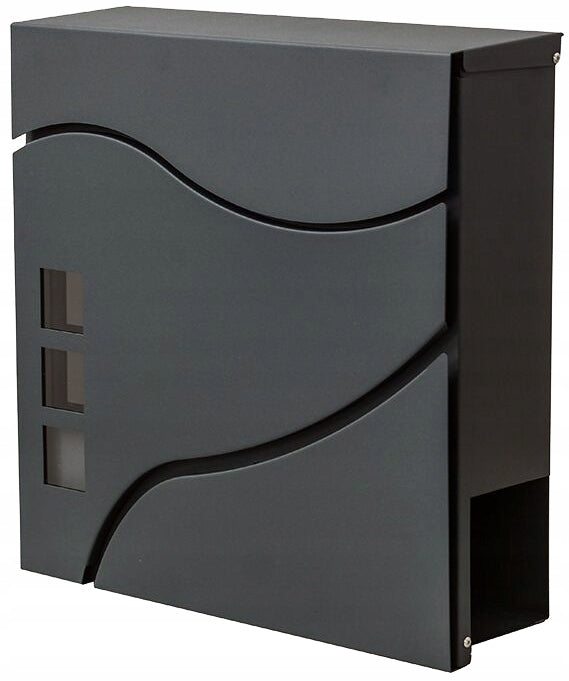 Cutie postala de exterior, pentru gard sau perete, din otel zincat, cu incuietoare, 37x11x37cm, gri inchis