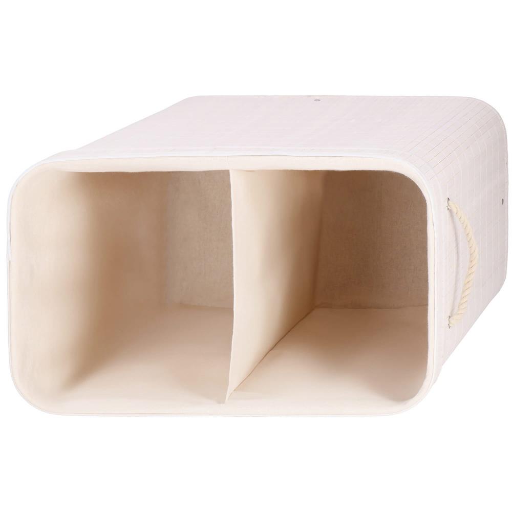 Cos de rufe din bambus cu capac, 2 compartimente, sac detasabil, volum 100L, 54x35x60cm, alb