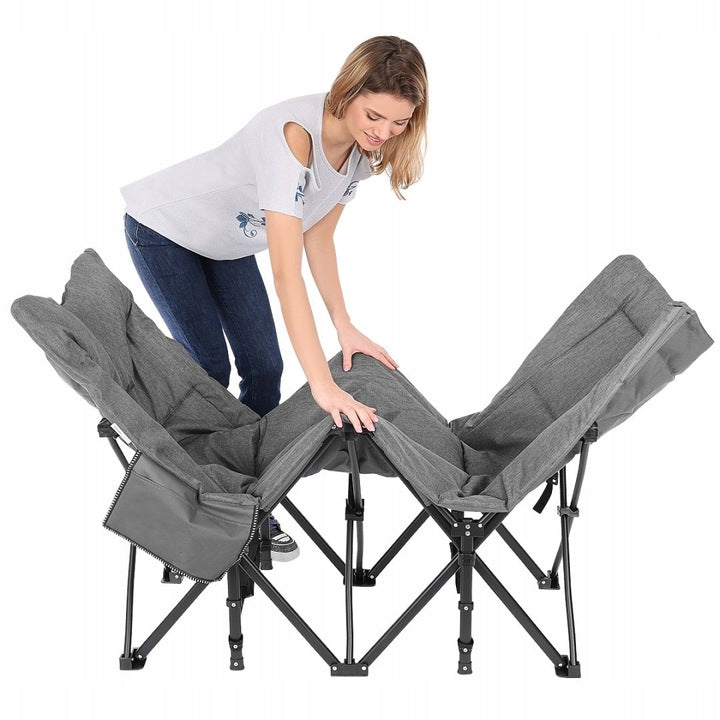 Pat pliant pentru camping, cu saltea si perna, structura metalica, 190x70x37cm, gri