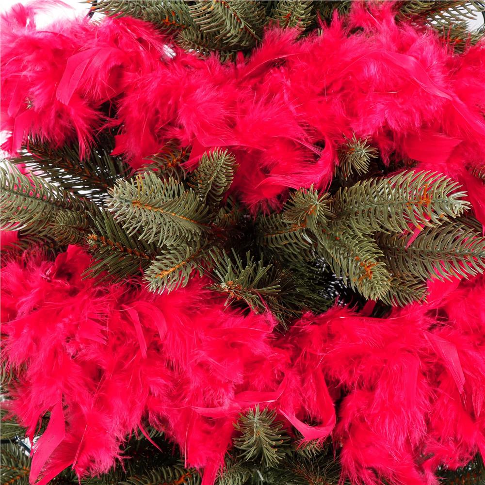Ghirlanda pentru decor sau bradul de Craciun, model puf si pene, rosu intens, 180cm