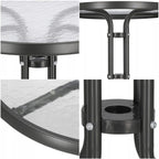 Masa pentru gradina sau balcon, cadru metalic, blat sticla, 60x70cm, negru