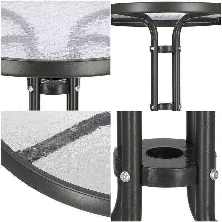 Masa pentru gradina sau balcon, cadru metalic, blat sticla, 60x70cm, negru