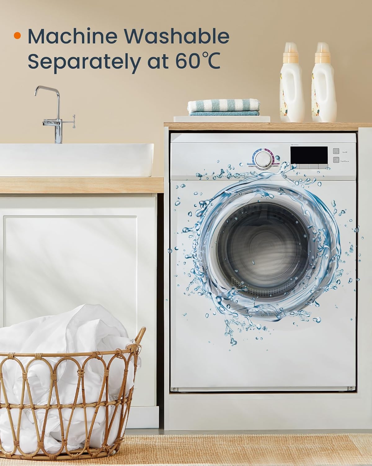 SONGMICS Pilota matlasata dubla, 4 anotimpuri, 150, 350 si 500 GSM, din microfibra, 200x200 cm, alb