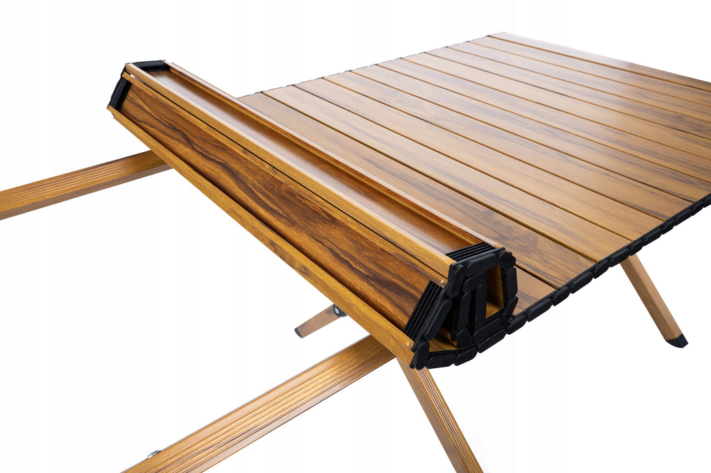 Masa pentru camping cu sistem de pliere rapida, cadru metalic otel, 118x60x45cm, maro