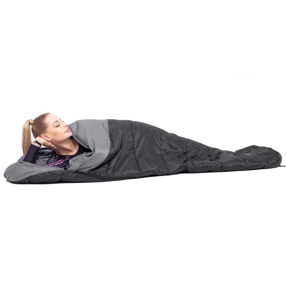 Sac de dormit tip mumie, cu geanta de transport, 210x80cm, 0-10grade, culoare negru gri