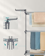 SONGMICS Uscator vertical pentru rufe, mobil si pliabil, cu doua umerase, 64x126x172 cm, sarcina 35kg