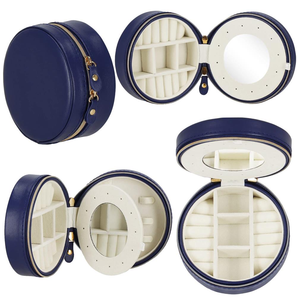 (DL) Cutie depozitare si organizare bijuterii, MDF, piele ecologica, 11 x 5cm, albastru marin